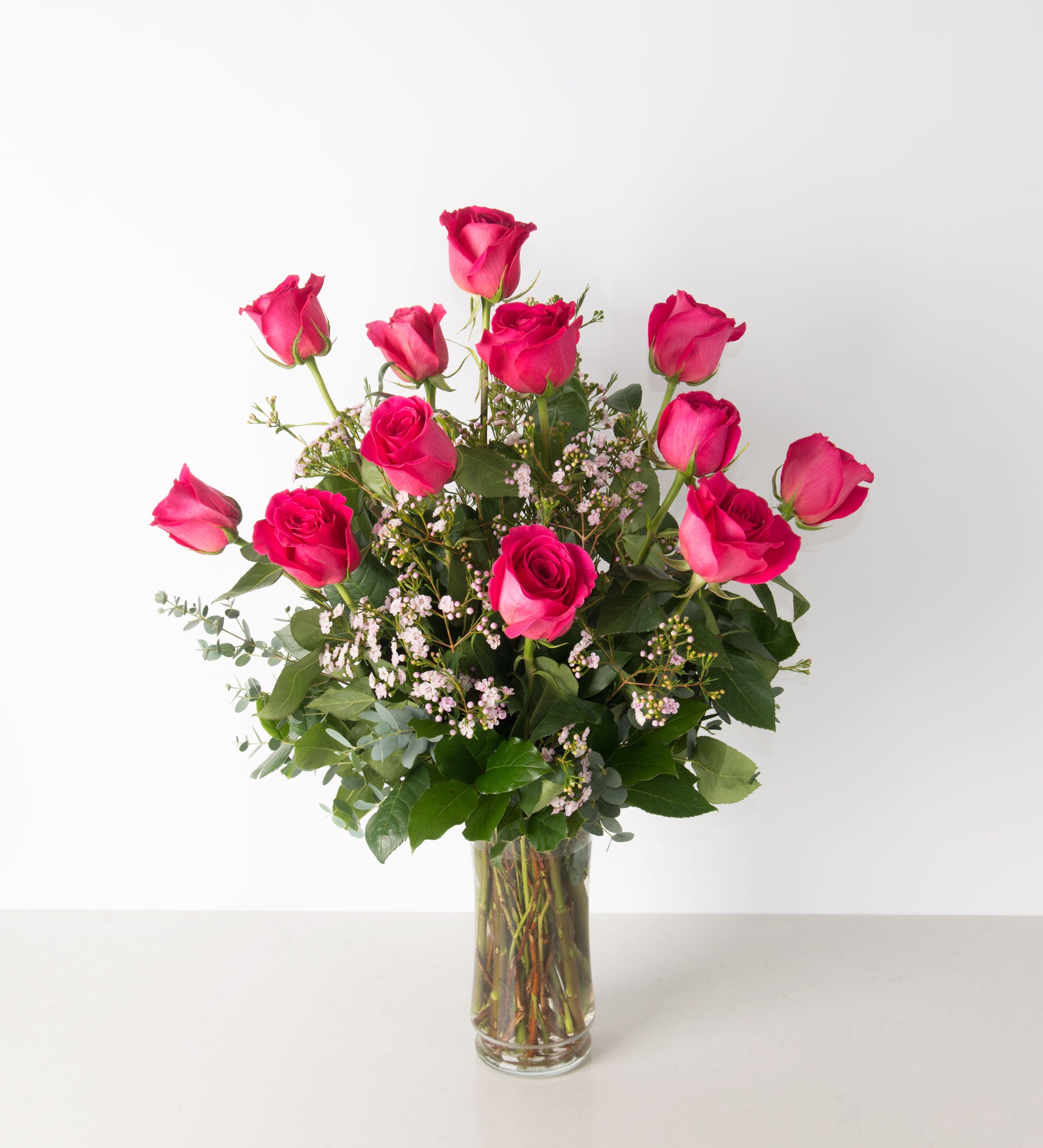 Dozen Premium Roses Vased with Accent Flower - Bartz Viviano