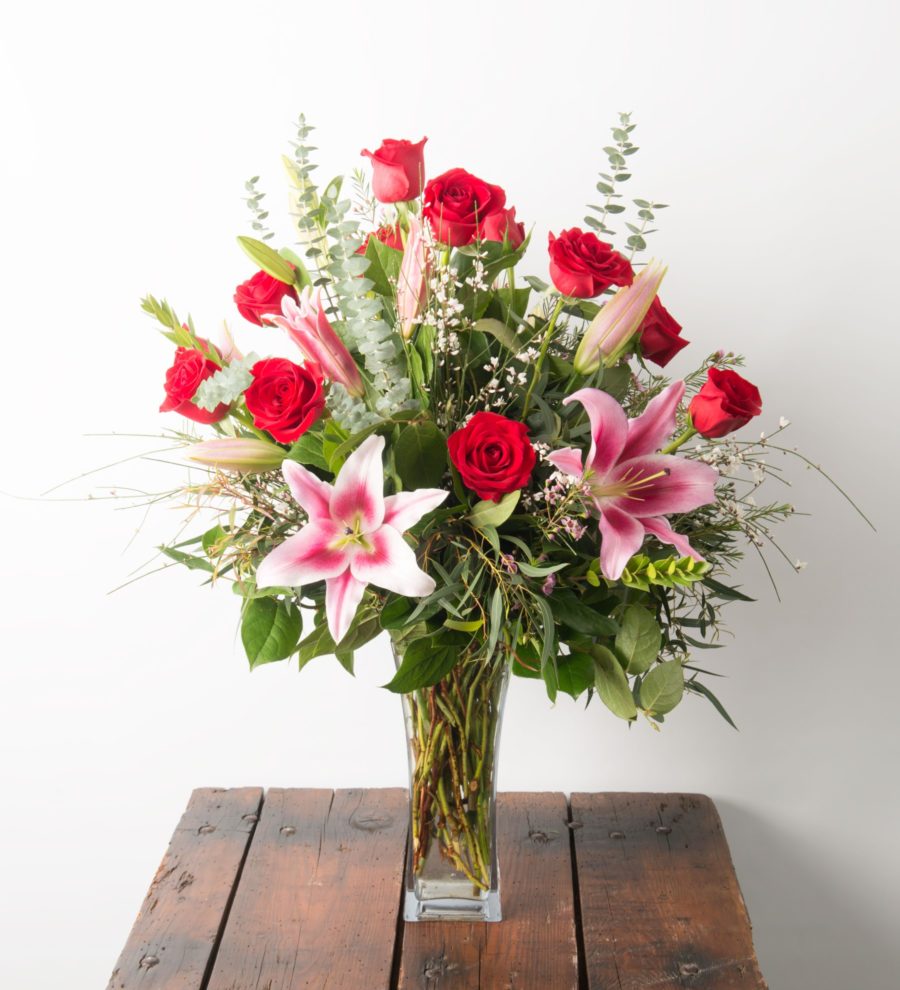 Ultimate Dozen Red Roses with Lilies - Luxe Line - Bartz Viviano