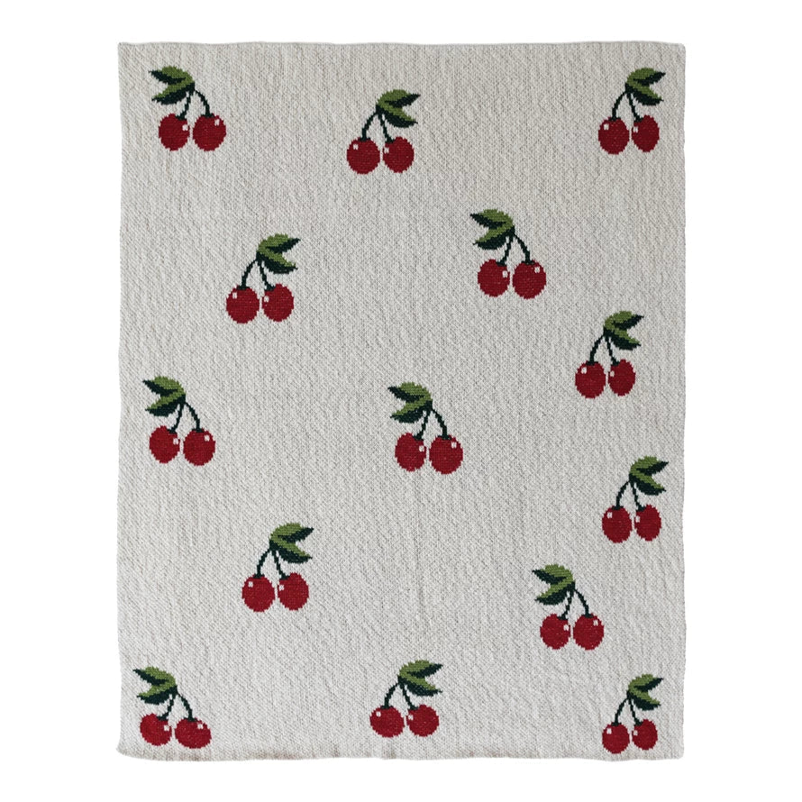 Creative Co-op - Cotton Knit Baby Blanket with Cherries - Bartz Viviano