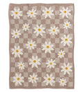 Creative Co-op - Cotton Knit Baby Blanket with Daisies & Check Pattern