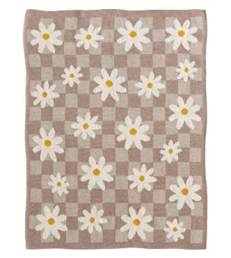 Creative Co-op - Cotton Knit Baby Blanket with Daisies & Check Pattern - Bartz Viviano