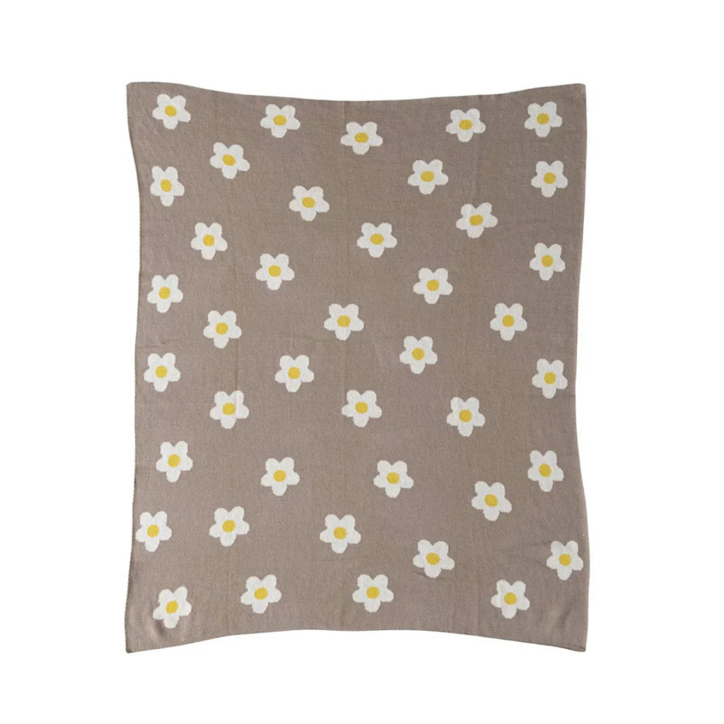 Creative Co-op - Cotton Knit Baby Blanket with Flowers - Bartz Viviano