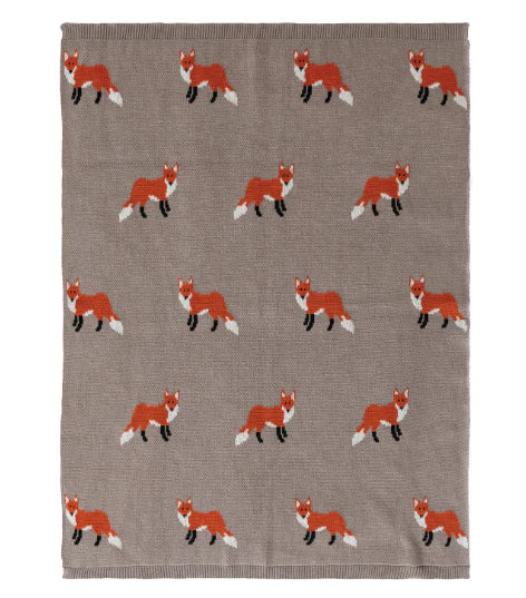 Creative Co-op - Cotton Knit Baby Blanket with Foxes - Bartz Viviano