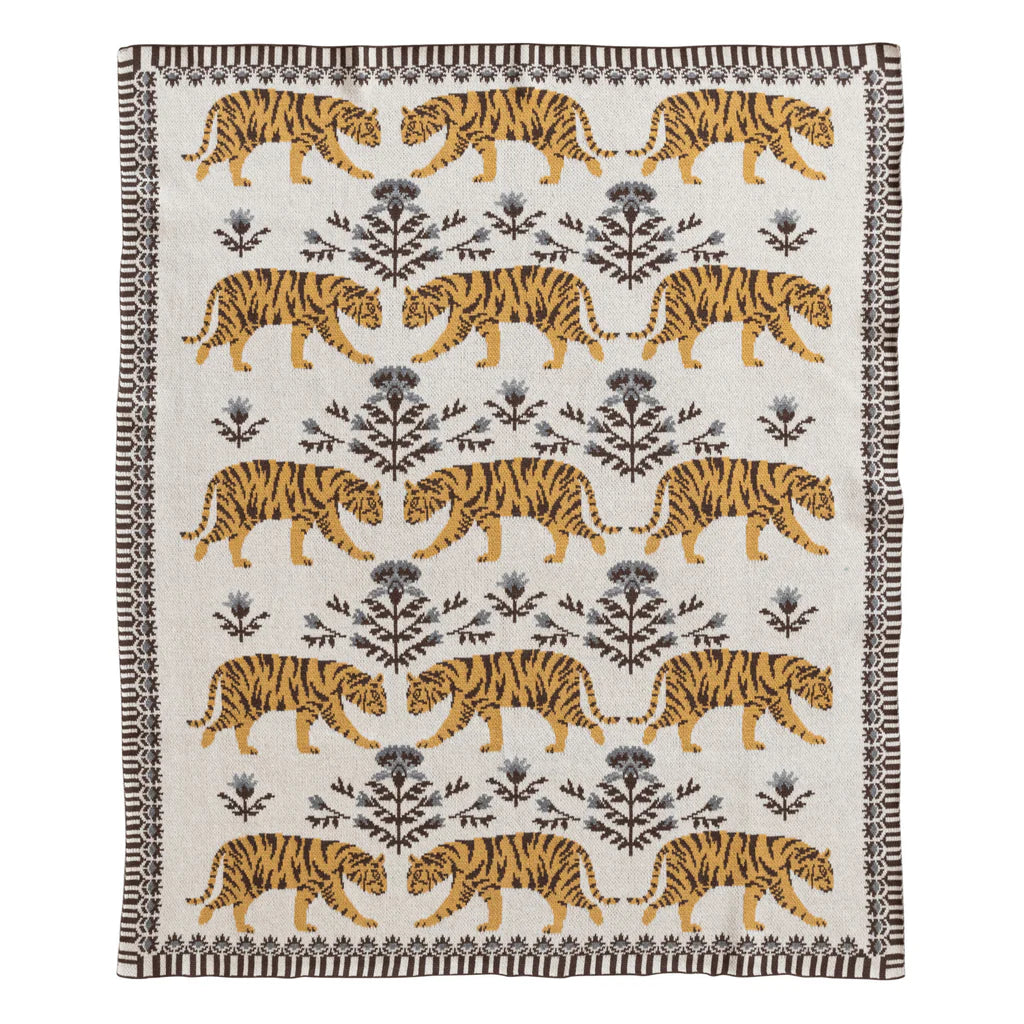Creative Co-op - Cotton Knit Baby Blanket with Tigers - Bartz Viviano
