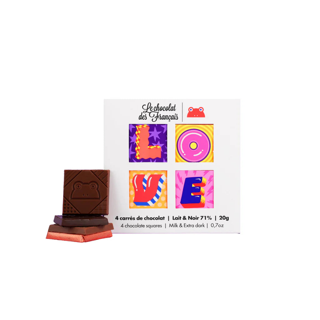 Le Chocolat Des Francais- Love Giftset - Box of 4 Milk & Dark Chocolate Squares