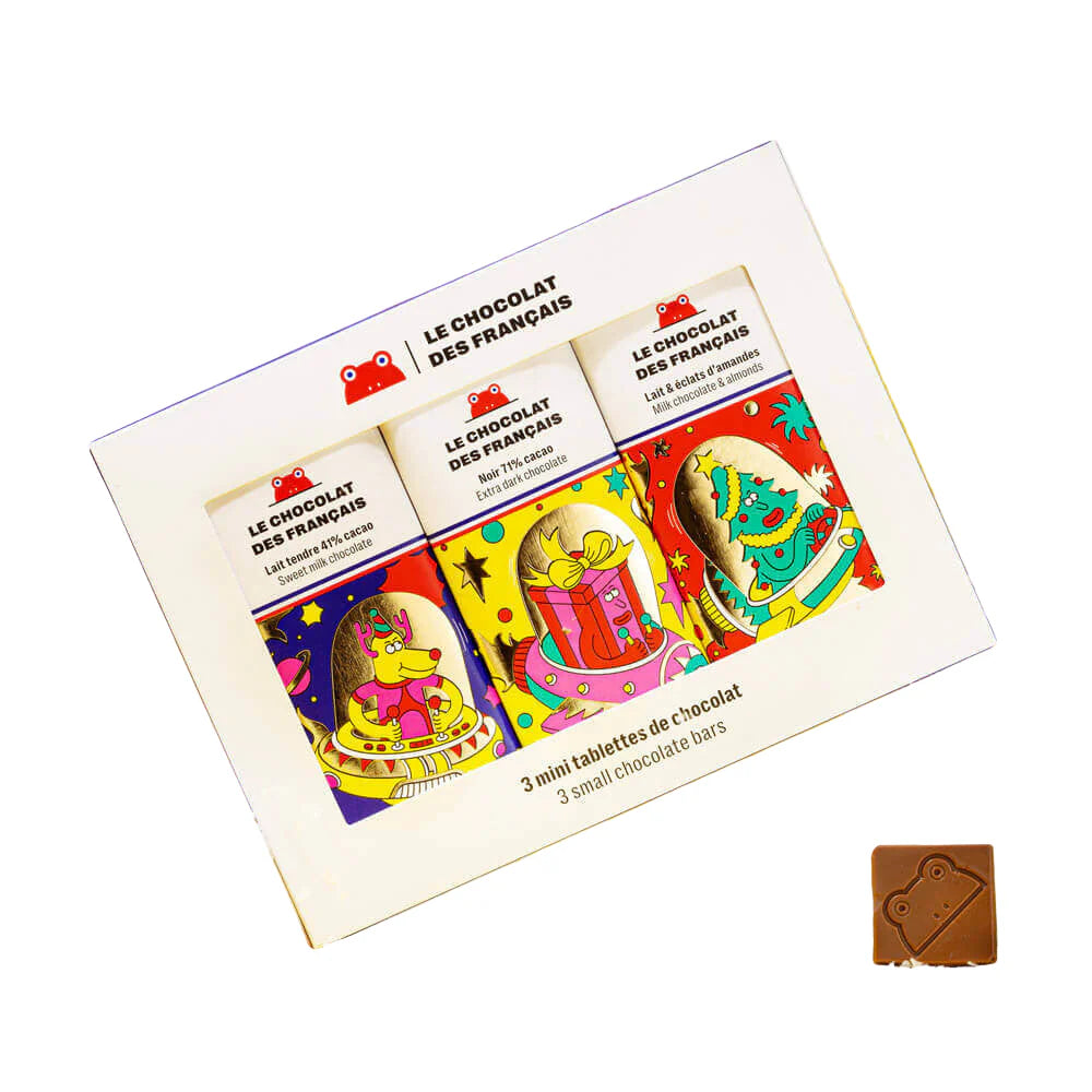 Le chocolat des Francais - Box of 3 mini chocolate bars - Christmas- Box of 3 Small Chocolate Bars, Holiday Theme