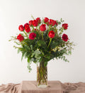 Dozen Red Roses and Purple Carnations - Bartz Viviano