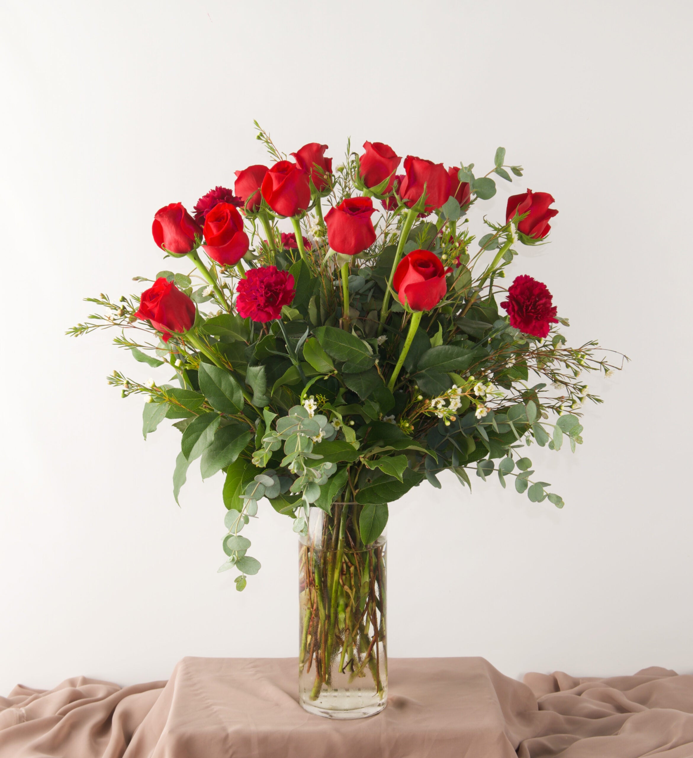Dozen Red Roses and Purple Carnations - Bartz Viviano