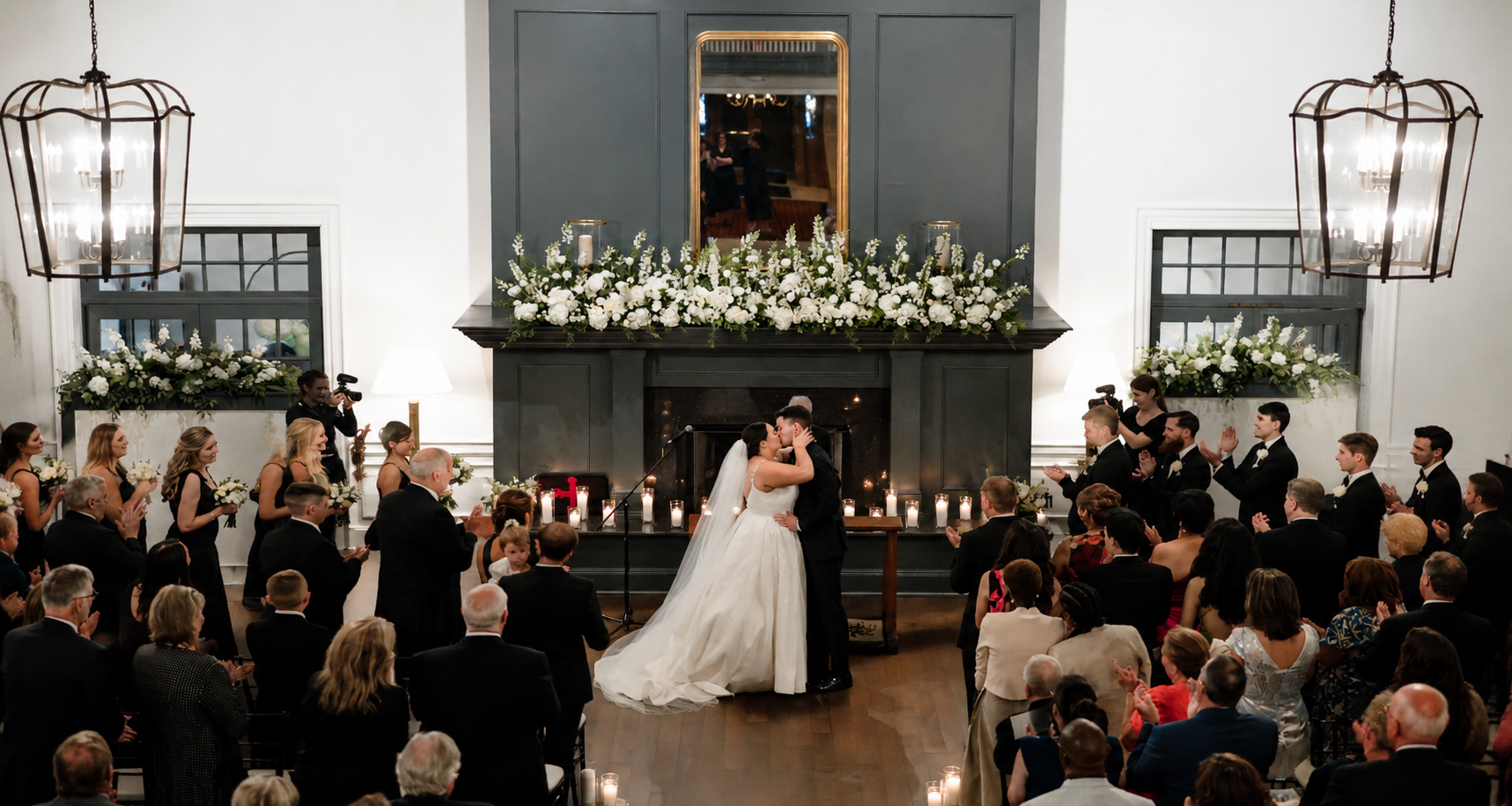Wedding ceremony with bride and groom at a decorated venue made with bartz